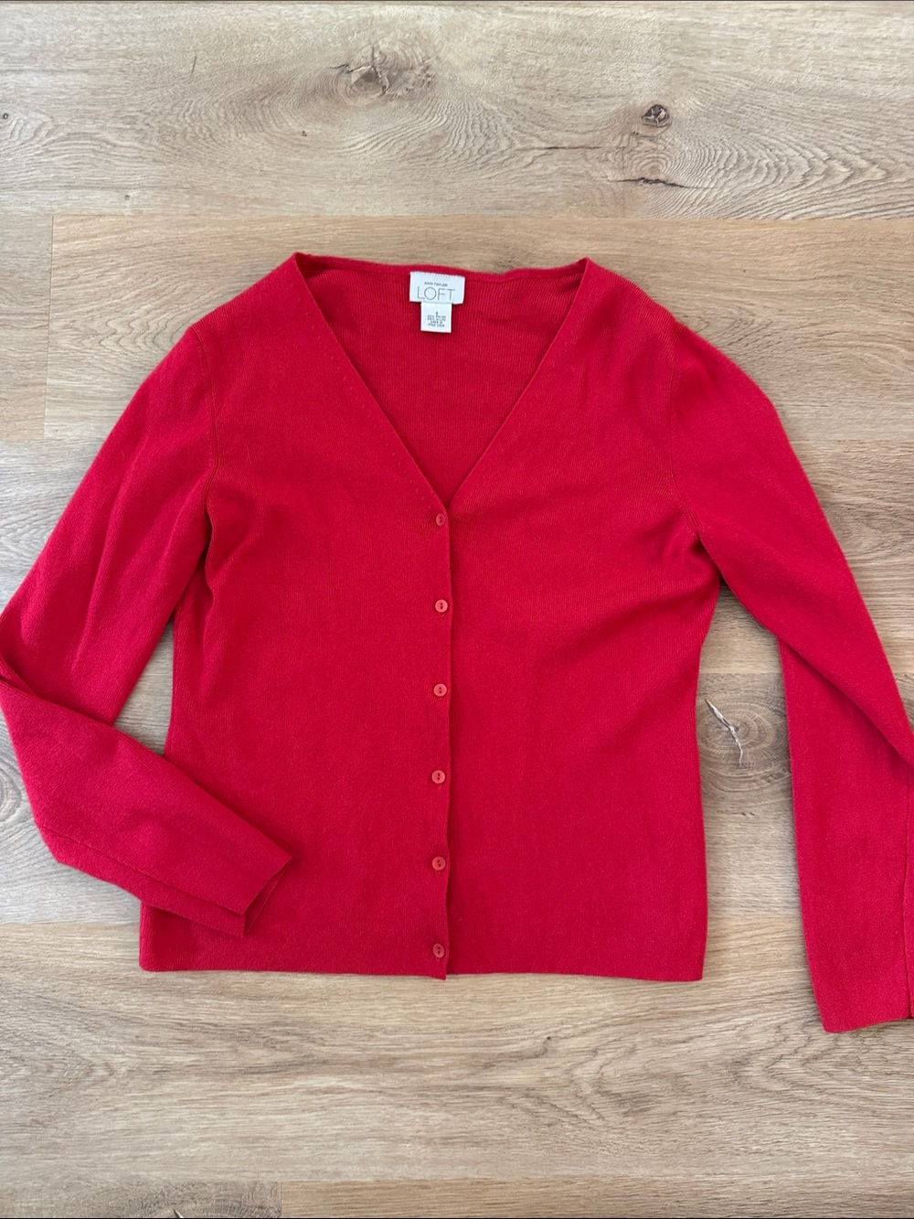 LOFT Red V-Neck Button Cardigan
